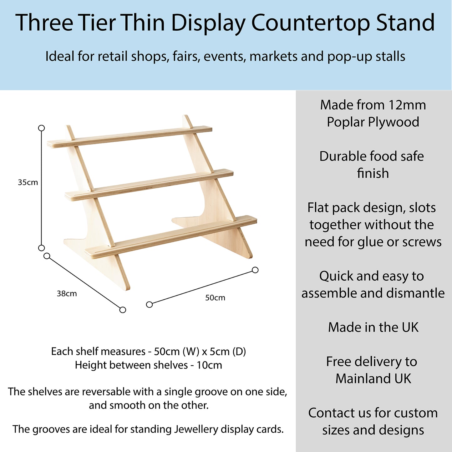 Three Tier Thin Shelf Display Countertop Stand