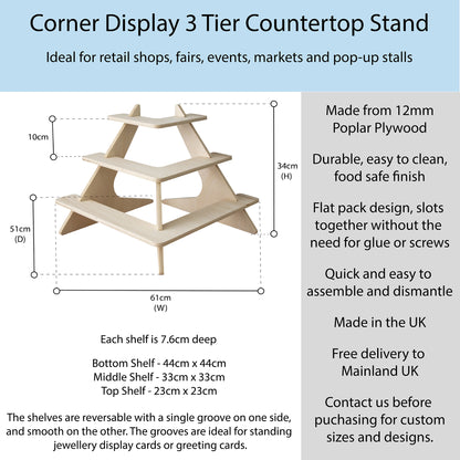 Corner Display Stand with 90 Degree 3 Tier Shelving