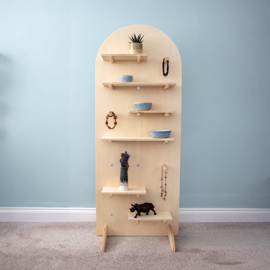 freestanding curved top pegboard