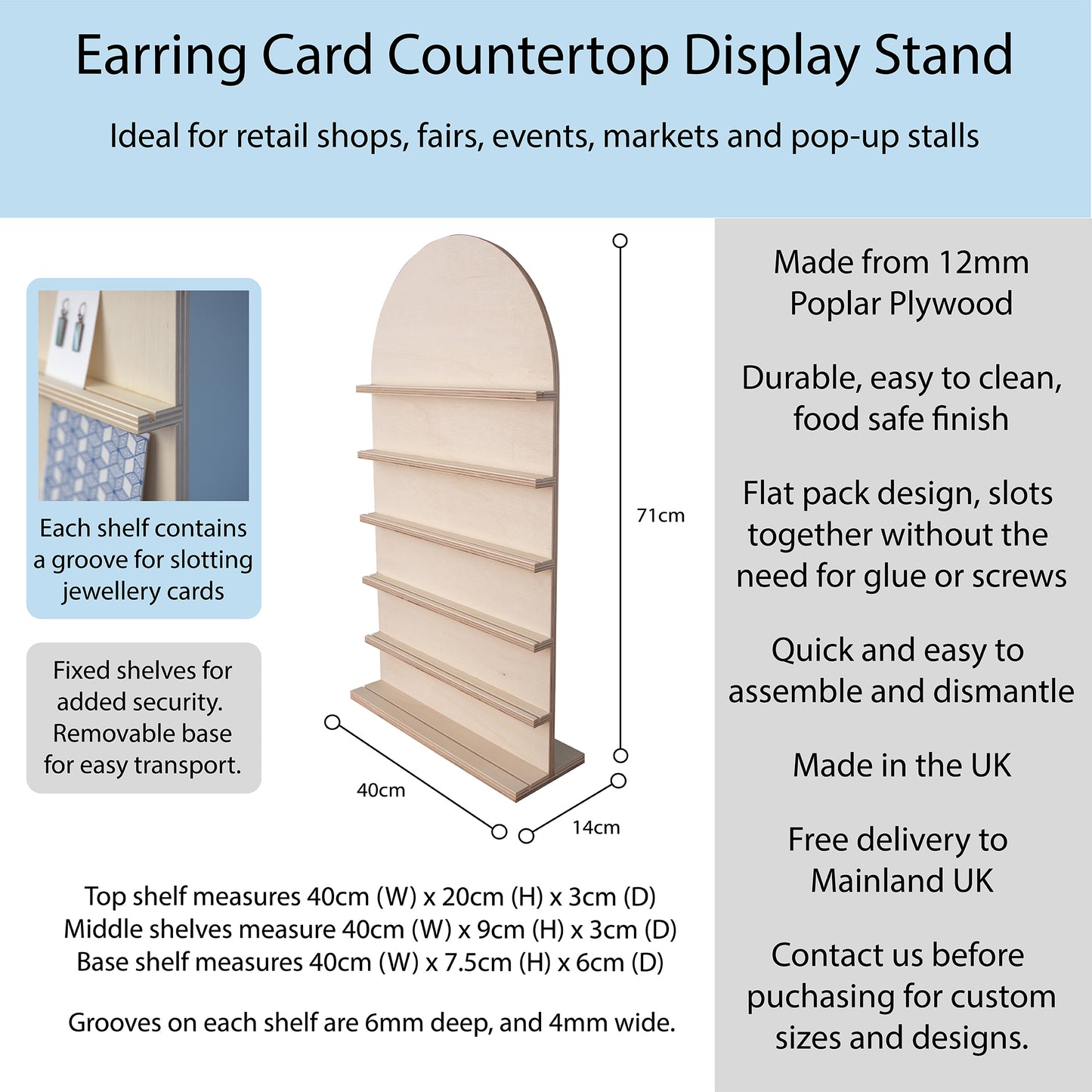 Curved Top Earring Jewellery Display Board