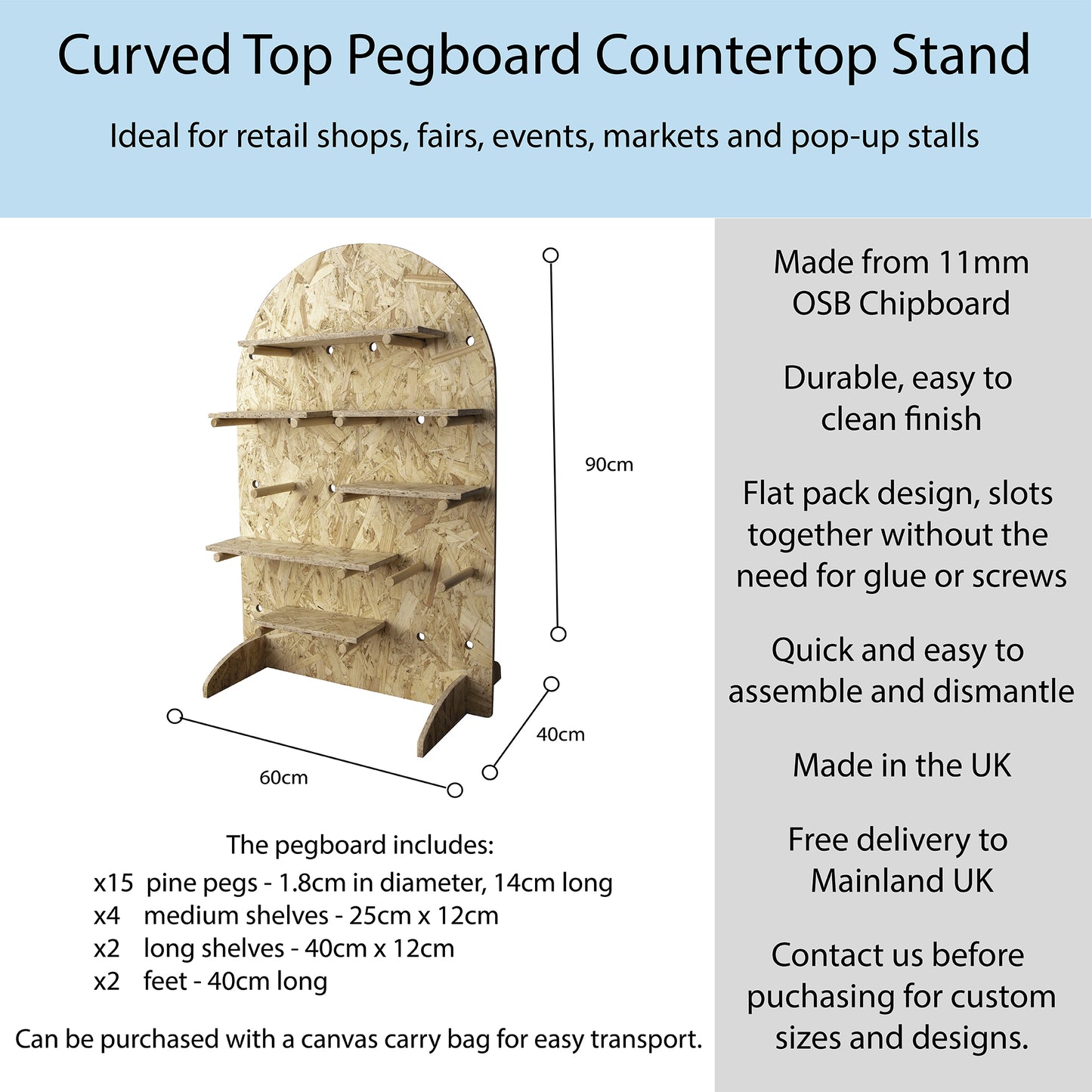 Curved OSB Table Top Pegboard Display Stand