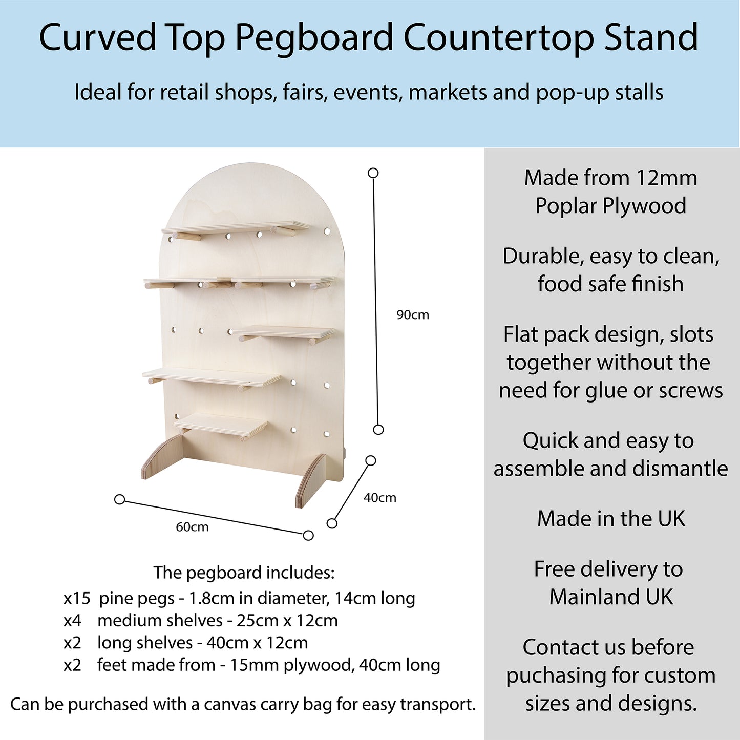 Curved Table Top Pegboard Display Stand