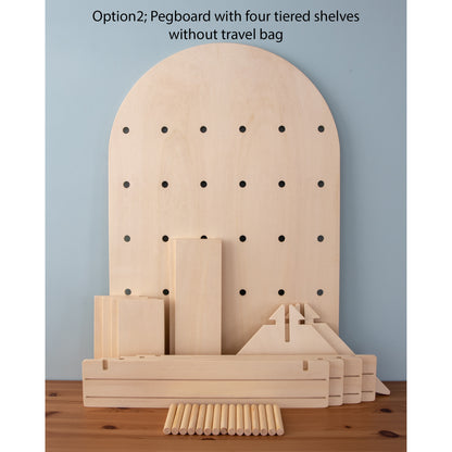 Curved Table Top Pegboard Display Stand with Tiered Shelving