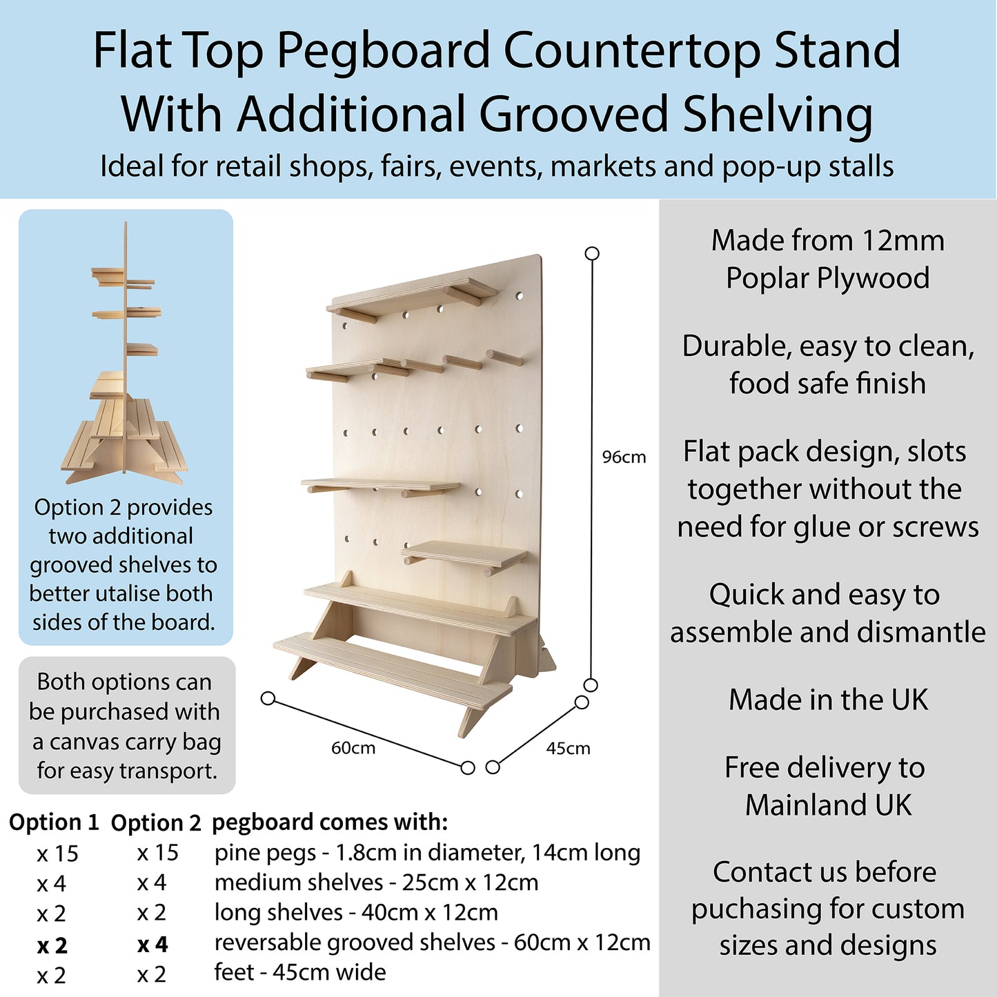 Rectangular Table Top Pegboard Display Stand with Tiered Shelving