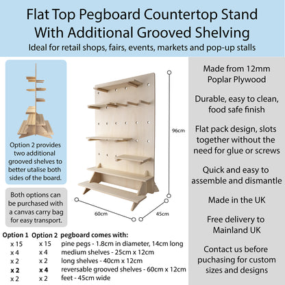 Rectangular Table Top Pegboard Display Stand with Tiered Shelving