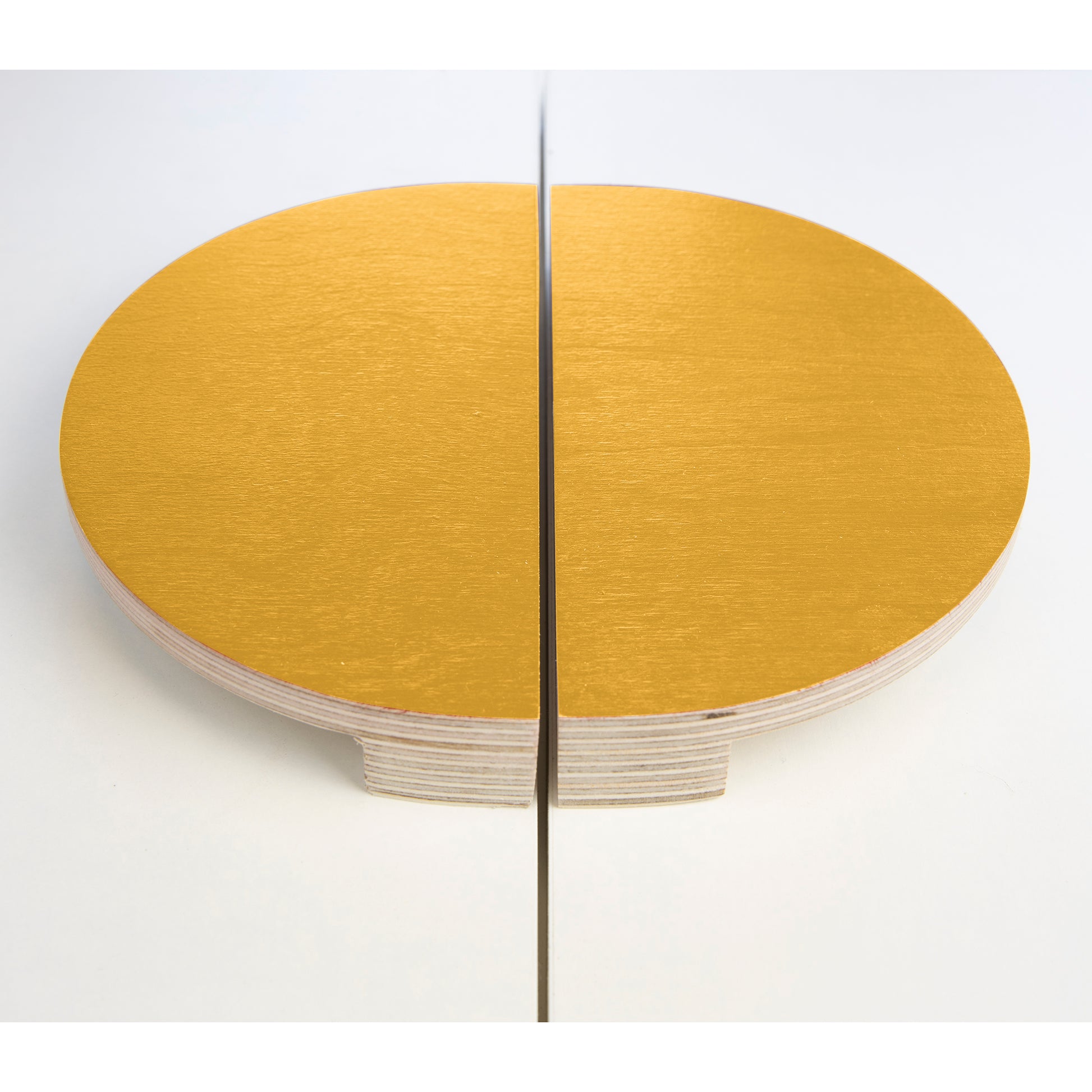 yellow semi circle plywood handles