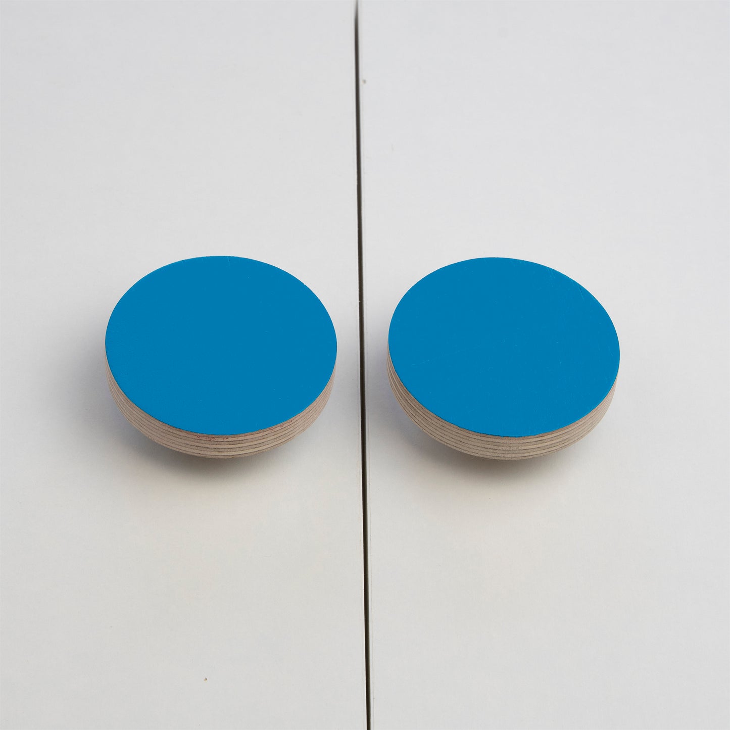 blue cabinet plywood knobs