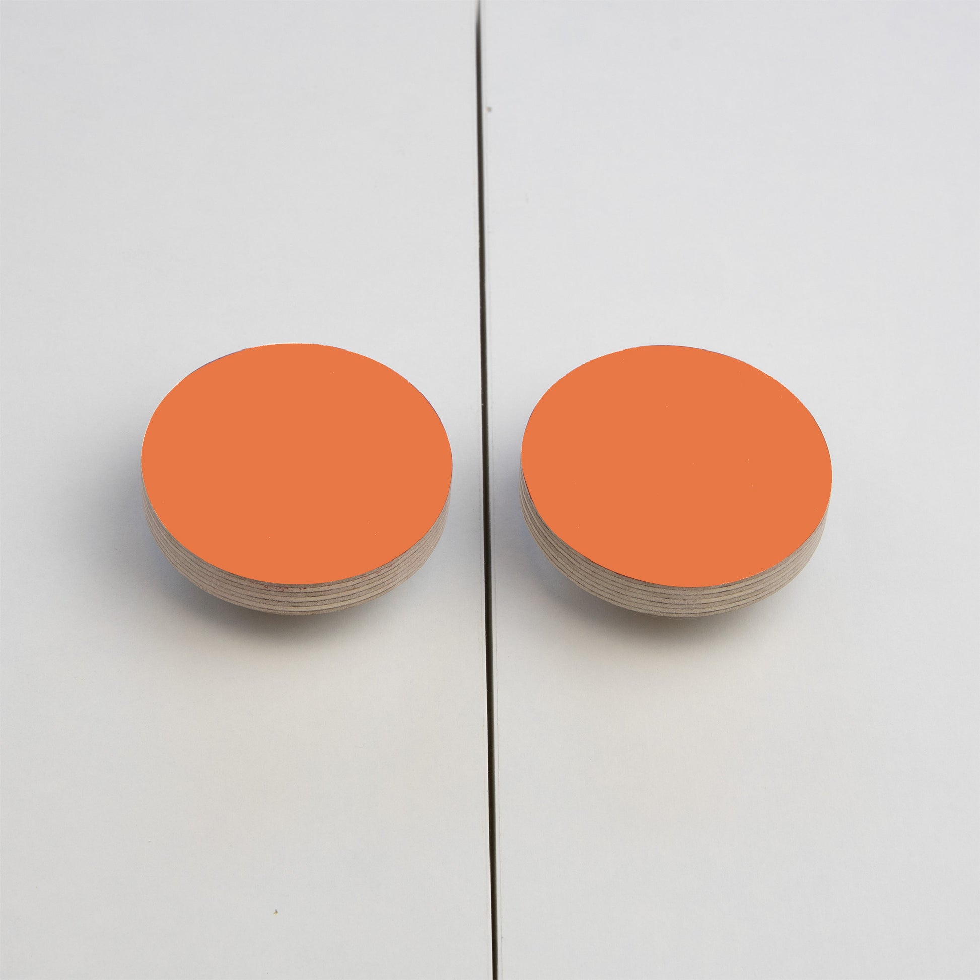 orange kitchen plywood knobs