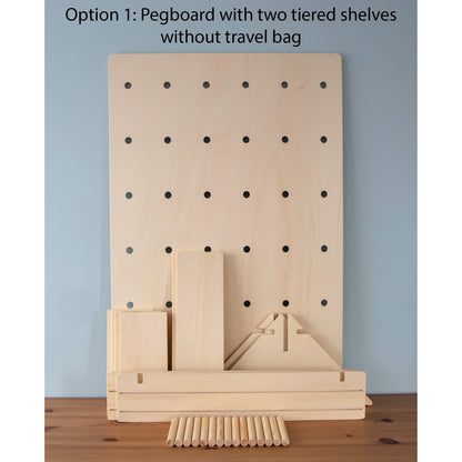 Rectangular Table Top Pegboard Display Stand with Tiered Shelving