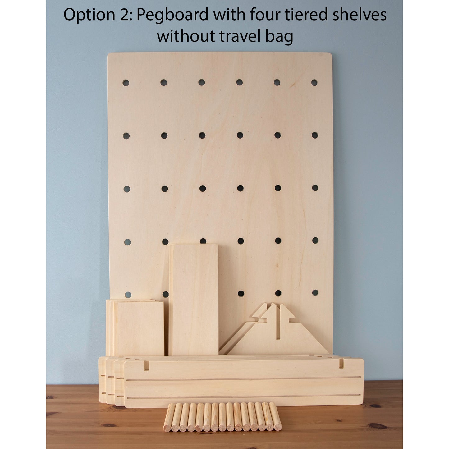 Rectangular Table Top Pegboard Display Stand with Tiered Shelving