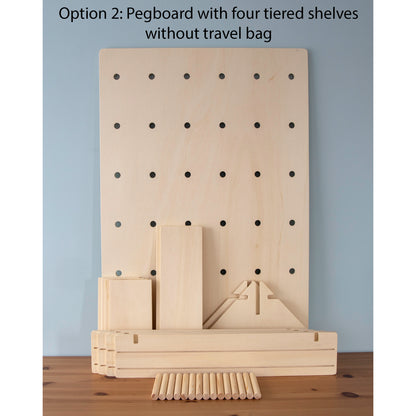 Rectangular Table Top Pegboard Display Stand with Tiered Shelving