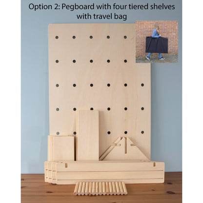 Rectangular Table Top Pegboard Display Stand with Tiered Shelving