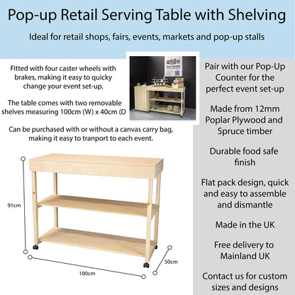 Pop-up Retail Serving Table with Shelving